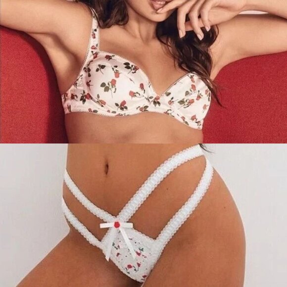 New! For Love And Lemons White Floral Bra and Thong Set Size XL 25015 - Picture 2 of 13